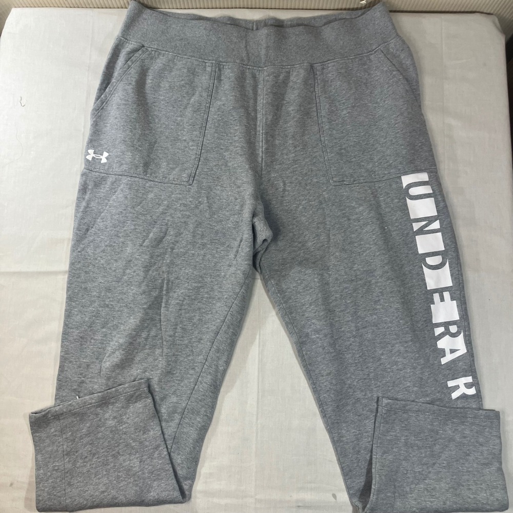 Under Armour Gray Loose Fit Sweatpants Joggers Mens XL Graphic Logo Pockets